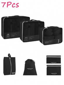 Found Favorite 7-Piece Portable Travel Storage Bag Set - Easy To Organize Clothes, Shoes, And Underwear - Perfect For Packing Suitcases And Travel Bags - Black - View 4