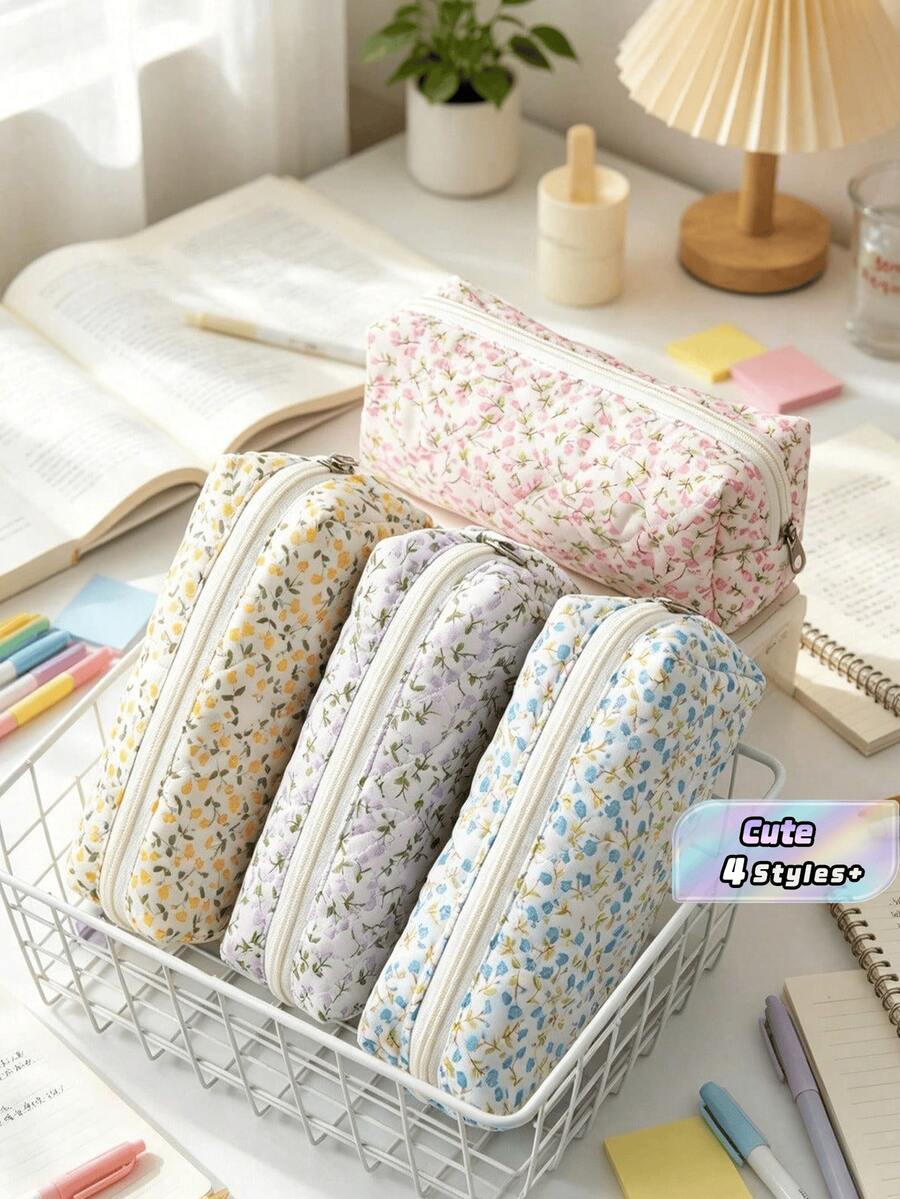 1pc Floral Pencil Case, Large Capacity Soft Pencil Pouch, Suitable For Students And Women, Multi-Functional Pen Storage Bag, Essential For School And Travel, Desktop Stationery Organizer, Classroom Bedroom Office Accessory - Multicolor - View 1