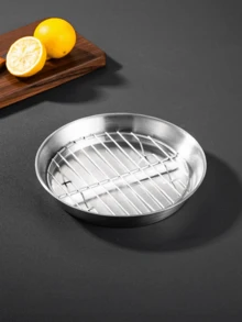 1pc Stainless Steel Round Baking Pan With Oil Drain Rack, Air Fryer Compatible Grease Strainer Tray For Grilling Roasting Food - multicolor - View 5