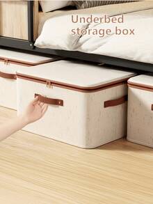 Foldable Linen Storage Box With Double Zippers & Faux‑Leather Handles, Large‑Capacity Lidded Under‑Bed Storage Basket For Clothes, Bed Sheets, Moving, Ideal For Bedroom, Dorm, Study, Wardrobe, Laundry & Under‑Bed Organization - View 2
