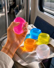 1pc Pink Ice Cube Shape Squishy Stress Relief Cube, TPR Shell With Maltose Filling, 6cm Slow Rebound Hand Squeeze Cube, Stretchy Pinchable Desktop Hand Squeeze Accessory - Multicolor - View 1
