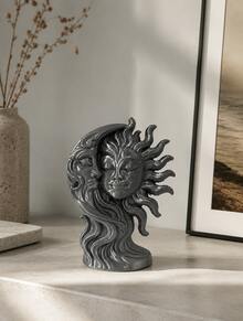 1Pc Creative Sun And Moon Double‑Sided Statue, Vintage Mythical Face Figurine, Artistic Tabletop Ornament For Home And Office Decor - multicolor - View 2