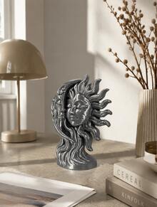 1Pc Creative Sun And Moon Double‑Sided Statue, Vintage Mythical Face Figurine, Artistic Tabletop Ornament For Home And Office Decor - multicolor - View 4