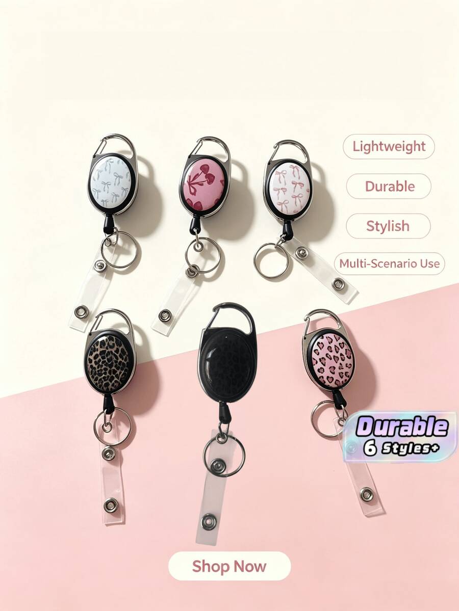 1pc Minimalist Versatile Oval Cherry Pattern Single-Sided ID Badge Reel, Personalized Badge Holder Clip, Interesting Medical/Nursing Work ID Card Holder, Office Staff, Teacher, Nurse, Student ID Badge Accessory (Floral) - A - View 1
