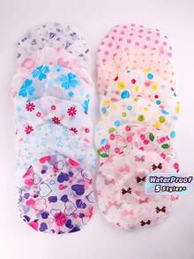 Reusable Waterproof Shower Caps For Women, Random Cute Printed Bath Hair Caps With Elastic Band, Multi‑Purpose Hair Bonnet For Shower, SPA, Kitchen, Salon, Assorted Random Patterns - Multicolor - View 2