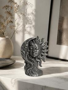 1Pc Creative Sun And Moon Double‑Sided Statue, Vintage Mythical Face Figurine, Artistic Tabletop Ornament For Home And Office Decor - multicolor - View 7