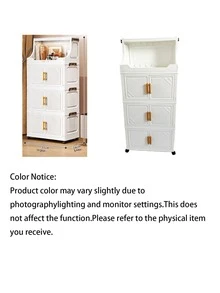 1pc Multi-Layer Foldable Storage Cabinet, Household Simple Foldable Plastic Cabinet, Large Capacity For Snacks, Sundries, Clothes, Toys - White - View 3