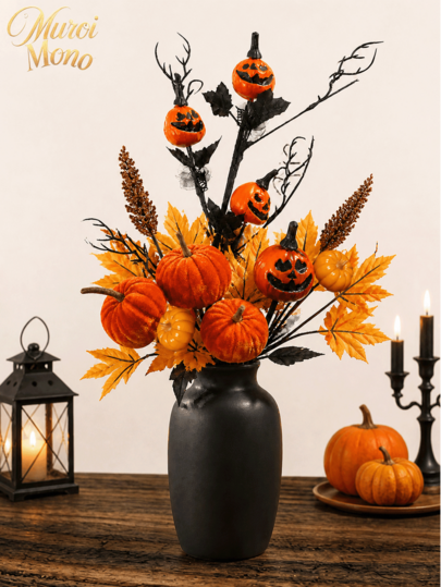 Muroi Mono 3pcs Halloween Pumpkin Artificial Flowers, Artificial Flower Bouquets, Halloween Decorations, Holiday Indoor Home Decor, Pumpkin Head Shaped, Fabric Pumpkins, Floral Decorations, Party Decorations