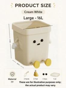 1Pc Cream Style Trash Can, Large Cute Cartoon Waste Bin, High Appearance Level Creative Garbage Bucket For Living Room Bedroom Kitchen Bathroom Household Storage - Multicolor - View 8