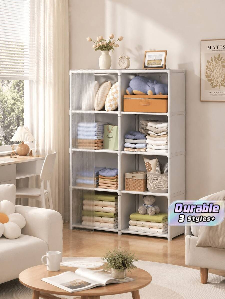 1 buah Lemari Pakaian Sederhana untuk Kamar Tidur, Rumah, Perakitan Mudah, Lemari Pakaian Kain, Penyimpanan Sederhana, Kabinet Penyimpanan Sederhana. Bahan: Pipa Baja Tahan Karat + Kain Non-Anyaman + Plastik - MultiWarna - View 1