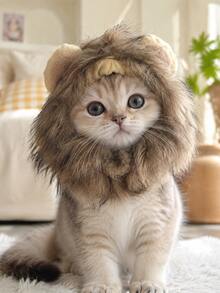 Funny Lion Mane Pet Wig Hat With Ears, Cute Cat Dog Cosplay Headwear, Halloween Party Costume Photo Prop For Kitten Small Dogs - Brown - View 4