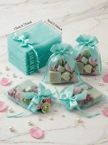 1pc 28pcs Elegant Organza Drawstring Gift Bags With Ribbon Bow Sheer Mesh Pouches For Jewelry Soap Candy Favors Wedding Birthday Party Present Wrapping - Bow Style - View 3