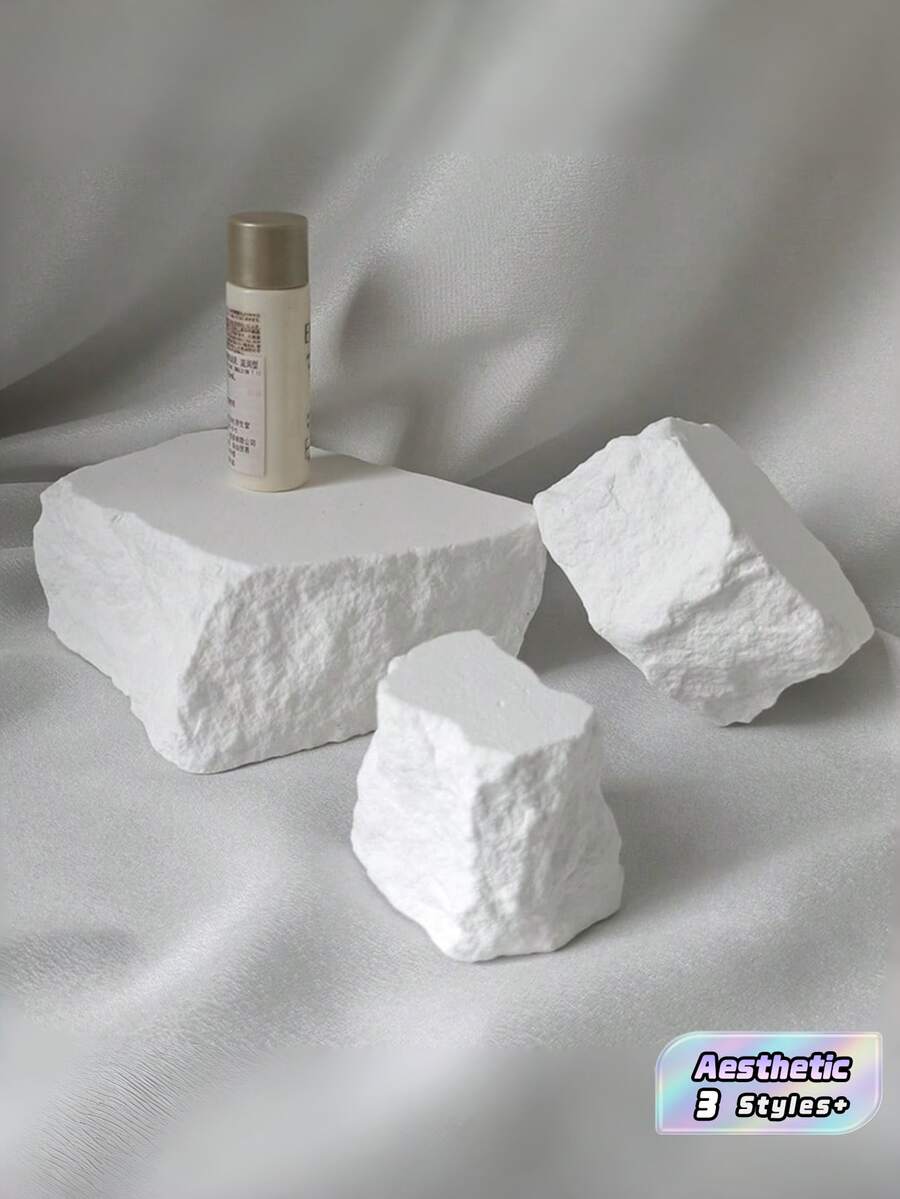 白色石膏粗糙岩石攝影道具組,不對稱原石紋理展示方塊,極簡平鋪攝影底座,適用珠寶化妝品護膚品拍攝,美感桌面裝飾增高台,內容創作者禮物 - 彩色 - 查看 1