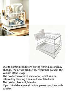 Large Metal 2-Tier Dish Drying Rack With Drip Tray, Glass Cup Holder And Utensil Rack, Multi-Functional Kitchen Countertop Storage Organizer, Suitable For Plates, Bowls, Kitchen Utensils, Home Kitchen Drainage And Tidy Storage Accessory, Christmas - Multicolor - View 2