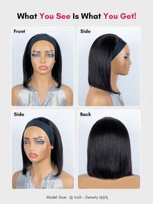 QUICK WEAR Headband Bob Wig Human Hair Glueless Install With Quick Drawstring Adjustment Natural Color Straight Hair 150% Density For Women, None Lace Wigs Human Hair Wear & Go For Beginner Friendly 9AM Hair Cosplay Y2K Ss26 - SNatural - View 3