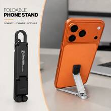 Teckwe Aluminum Alloy Mini Foldable Phone Stand With Keychain Carabiner, Portable Compact Travel Phone Holder, Adjustable Desktop Stand For Smartphones Up To 20.32 Cm - Black - View 4