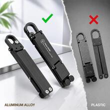 Teckwe Aluminum Alloy Mini Foldable Phone Stand With Keychain Carabiner, Portable Compact Travel Phone Holder, Adjustable Desktop Stand For Smartphones Up To 20.32 Cm - Black - View 3