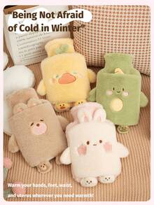 1 Unisex Cartoon Flocking Hot Water Bag, Large Capacity, Repeatable Irrigation, Explosion-Proof, Leak-Proof, Detachable, Hand Warmer, Suitable For Winter Outdoor Camping, Travel, Home, Office, School, Dormitory, Daily Use - Multicolor - View 4