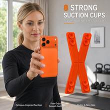 Teckwe 1pc Flexible Silicone Suction Cup Phone & Tablet Stand, Foldable Portable Hands-Free Holder With 8 Strong Suction Cups, For Video Recording, Travel, Car, Desk & Smooth Surfaces - Orange - View 3