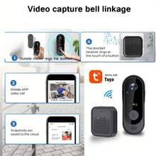 Smart Wireless Video Doorbell Camera,Night Vision Real‑Time Alert,Voice Changer,Photo & Video Recording,Two‑Way Audio Intercom Security Doorbell Cam - Black - View 3
