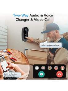 Smart Wireless Video Doorbell Camera,Night Vision Real‑Time Alert,Voice Changer,Photo & Video Recording,Two‑Way Audio Intercom Security Doorbell Cam - Black - View 8