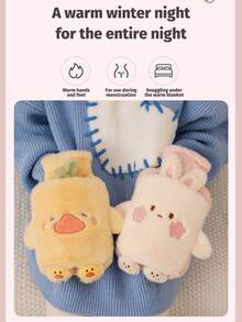1 Unisex Cartoon Flocking Hot Water Bag, Large Capacity, Repeatable Irrigation, Explosion-Proof, Leak-Proof, Detachable, Hand Warmer, Suitable For Winter Outdoor Camping, Travel, Home, Office, School, Dormitory, Daily Use - Multicolor - View 5