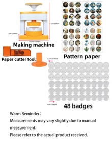 Badge Maker 1 Set DIY Round Button Maker With 48 Patterns And 48 Button Parts Cute Press Pin Maker Machine Gift (Some Color Patterns Are Random) - multicolor - View 12