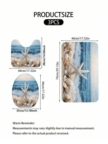 3pcs Ocean Coastal Starfish Beach Pattern Bath Mat, Soft Faux Wool 1200g/㎡ Polyester Fiber Bathroom Rug, 10mm Thick, TPR Non-Slip Bottom, Foldable Easy Care Carpet Mat, Modern Thick Absorbent Non-Slip Floor Mat, Decorative Carpet - multicolor - View 9
