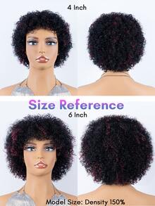 BreezeEase Wine Red Mixed Natural Black Kinky Curly Human Hair Wigs Glueless Install With Bangs For Women, Highlights Curly Wave Pixie Cut Wig Human Hair, Jerry Curl None Lace Wigs Human Hair Wear & Go For Beginner Friendly 9AM Hair Halloween Cosplay Y2K Ss26 - S1B/99JC - View 5