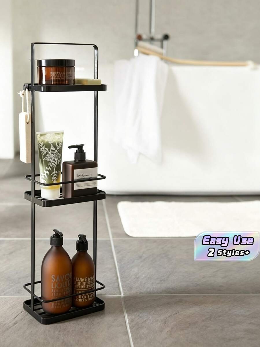 1pc 3‑Tier Freestanding Bathroom Storage Rack, Hollow Drain Metal Organizer Shelf For Shower Toilet Countertop - Multicolor - View 1