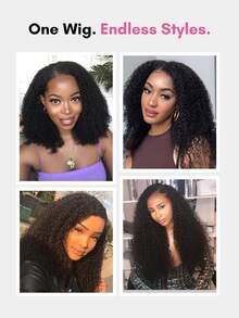 Kinky Curly V-Part 假髮 真人髮 100% 真人髮 無膠夾入式 V-Part 捲髮假髮 無需膠水 無縫縫 初學者友善 150 密度 - Natural Black - 查看 3