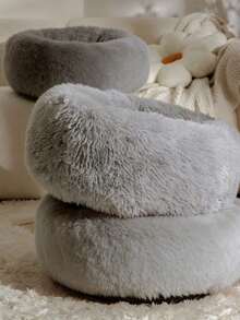 Round Donut Fluffy Pet Bed, Soft Warm Calming Cushion For Small Medium Large Dogs Cats, Non-Slip Machine Washable Cozy Nest, Multi-Color Plush Sleeping Mat For Indoor Home Crate Sofa Floor, All-Season Deep Sleep Pet Supplies Gift For Puppy Kitten - Grey - View 8