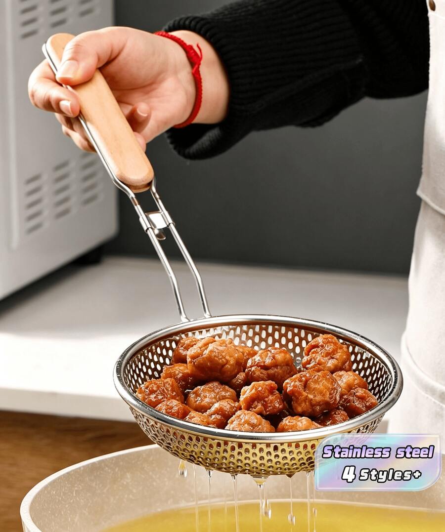 Stainless Steel Colander For Household Use For Scooping Noodles, Dumplings, And For Use In Hot Pot. Large-Sized Kitchen Oil-Frying Strainer And Filter Screen. - Multicolor - View 1
