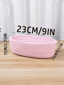 Handwoven Rope Storage Basket Oval Small Hanging Organizer For Living Room Bedroom Game Room Snacks DIY Craft Holiday Decor Gift Toy Storage Back To School Must Have Smart Choice - Pink - View 6