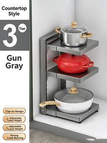 1 pieza Estante organizador de ollas con altura ajustable, estantería de almacenamiento de acero al carbono de carga pesada para encimera de cocina para utensilios de cocina - Multicolor - Ver 10