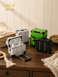 Haus Hana Earphone Case And Phone Holder Two In One Storage Box, Luggage Designed Headphone Storage Box, Luggage Shaped Design, Handle Pull Open To Reach Phone Holder, Apple Headphone Protective Cover, Headphone Protective Bracket. - Multicolor - View 2