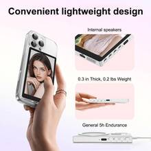 1pc Upgraded Magnetic Vlog Selfie Monitor Screen,HD Wireless Rear‑Camera Viewfinder With Built‑In Remote & Speaker,Compatible With IOS & Android,Content Creation Tool For Live Streaming,Selfie,Video Recording - Built-in 3.97-inch Speakers - View 6