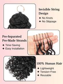 Boho Braids Miracle Knot 真人钩编发，100% Remy 真人发，羽毛线钩编发辫，沙龙级丝滑无缝隐形自然黑色 Jerry Curl，Miracle Knots 羽毛钩编真人发辫，适合发量较少的女性，微型预环钩编真人发 Jerry Curl 接发 - Natural Black - 查看 4