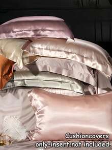 1pc Japanese Style Washed Silk Solid Color Cooling Breathable Soft Smooth Satin Pillowcase For Home Summer Bedding Bedroom Decor Hotel Supplies - strawberry color - View 5