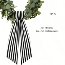1 Pack/2 Packs Boxwood Wreath Belt Decorative Band, Used For Front Door Porch Decoration (Black And White Striped) - Black - View 13