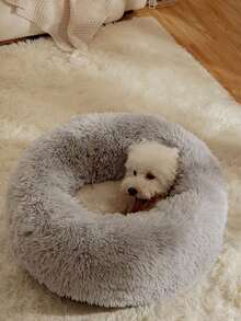 Round Donut Fluffy Pet Bed, Soft Warm Calming Cushion For Small Medium Large Dogs Cats, Non-Slip Machine Washable Cozy Nest, Multi-Color Plush Sleeping Mat For Indoor Home Crate Sofa Floor, All-Season Deep Sleep Pet Supplies Gift For Puppy Kitten - Grey - View 7