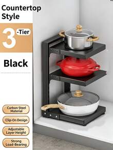 1 pieza Estante organizador de ollas con altura ajustable, estantería de almacenamiento de acero al carbono de carga pesada para encimera de cocina para utensilios de cocina - Multicolor - Ver 8