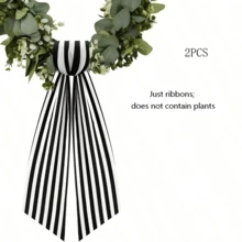 1 Pack/2 Packs Boxwood Wreath Belt Decorative Band, Used For Front Door Porch Decoration (Black And White Striped) - Black - View 12