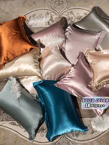1pc Japanese Style Washed Silk Solid Color Cooling Breathable Soft Smooth Satin Pillowcase For Home Summer Bedding Bedroom Decor Hotel Supplies - strawberry color - View 1