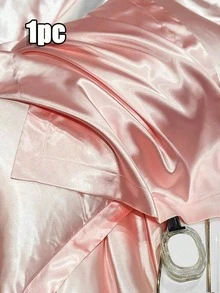 1pc Japanese Style Washed Silk Solid Color Cooling Breathable Soft Smooth Satin Pillowcase For Home Summer Bedding Bedroom Decor Hotel Supplies - strawberry color - View 3