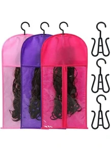 Non-Woven Wig Storage Bag With Clear PVC Window, Waterproof Hanging Wig Pouch, Travel Cosplay Comic Con Wig Organizer Bag - Multicolor - View 9