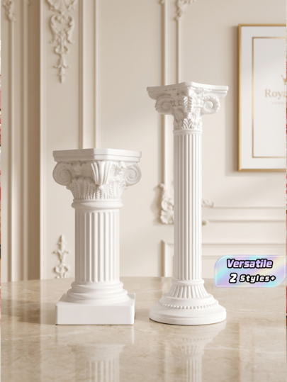 1 pieza Estatua de columna romana blanca, base decorativa de candelabro de estilo de arte clásico europeo, decoración artesanal cálida para el hogar, accesorio decorativo para el hogar, boda, vacaciones y fiesta