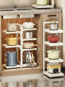1 pieza Estante organizador de ollas con altura ajustable, estantería de almacenamiento de acero al carbono de carga pesada para encimera de cocina para utensilios de cocina - Multicolor - Ver 3