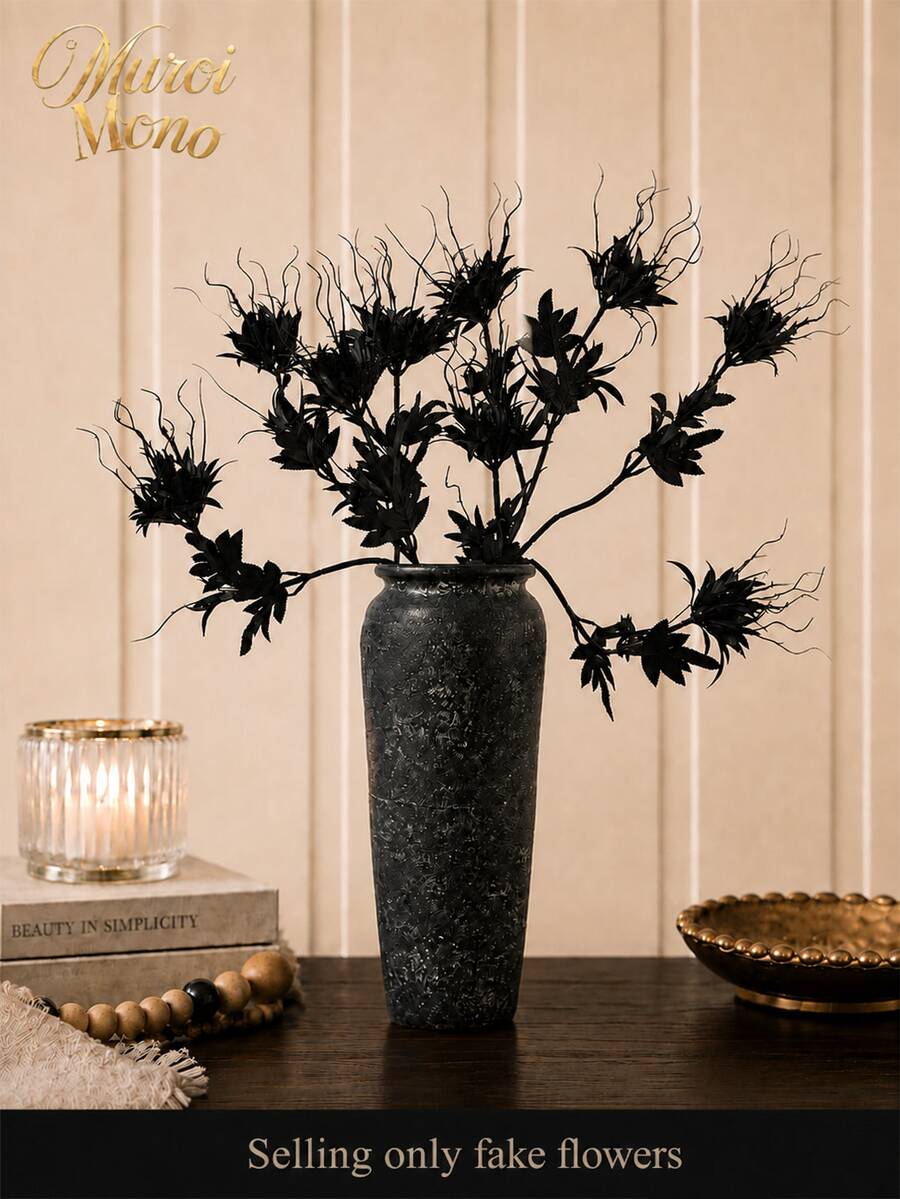 Muroi Mono 1/3pcs Black Artificial Flowers, Faux Fake Flower Stems, Decorative Simulation Floral Branches, For Wedding Aisle Backdrop Arrangement, Hotel Decor, Party Layout, Living Room, Study Room, Dining Table Display, Home Vase Table Centerpiece Decoration - Multicolor - View 1