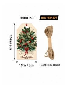 Muroi Mono 48pcs Holly/Christmas Tree Berry Hang Tags, Vintage Style, Gift Wrapping Labels, Christmas Holiday, DIY Decorative Cards, Party Favors, Baking Hang Tags - multicolor - View 5